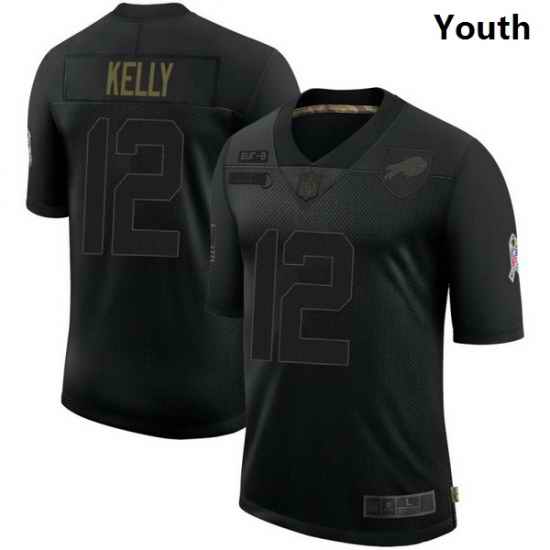 Youth Buffalo Bills 12 Jim Kelly Black Limited 2020 Salute To Service Jersey